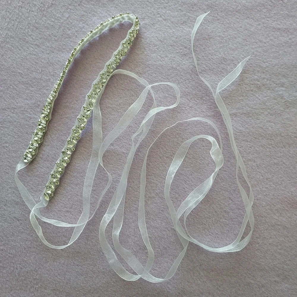 Silver‎ Rhinestone Bridal Sash Wedding Belt Crystal Jewel White Formal Fairycore